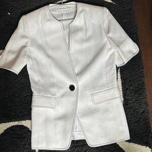 Dior White Short Sleeve Blazer with Shoulder Pads